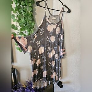 Floral Gray Cold Shoulder Women's Top